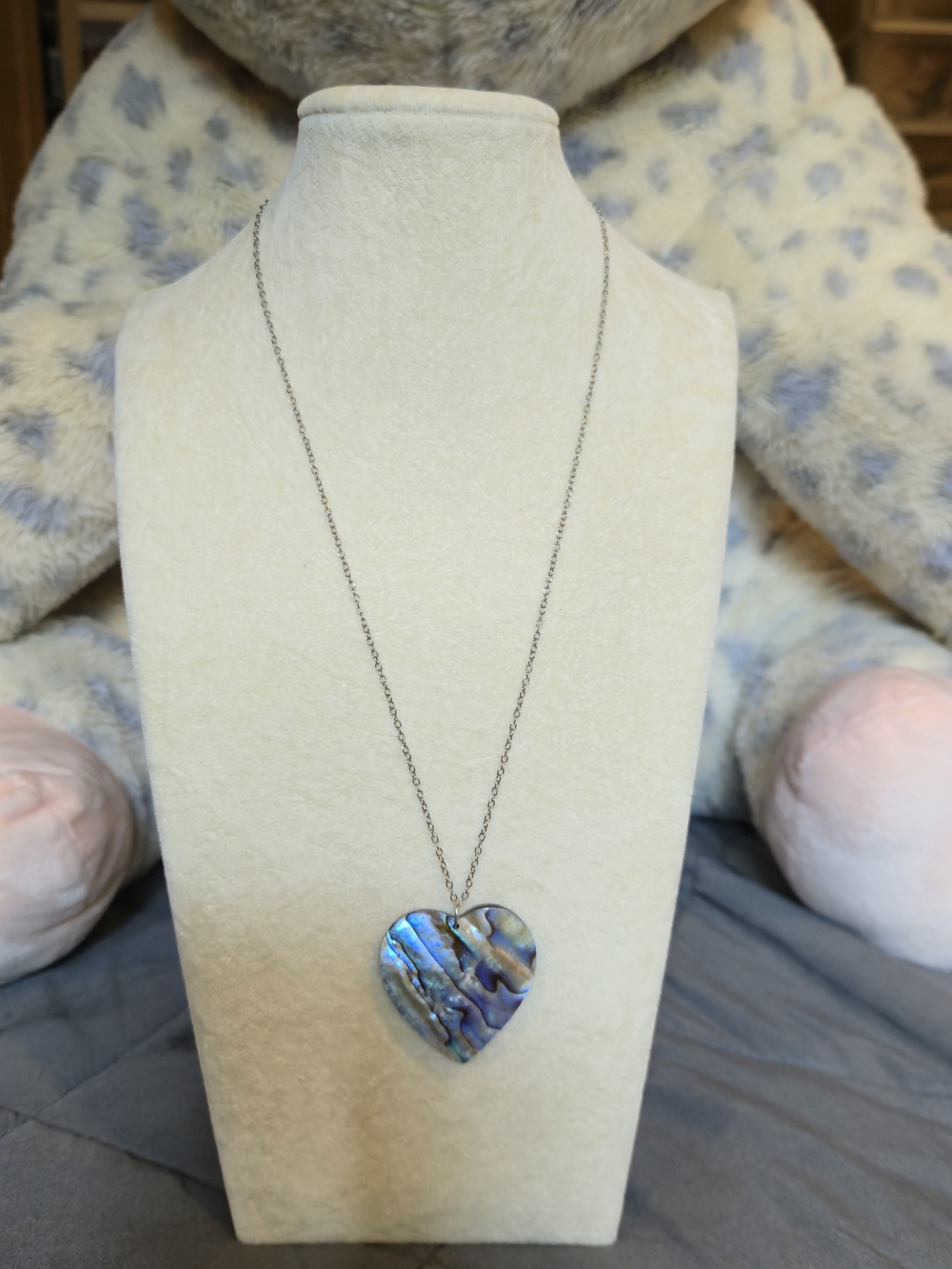 Abalone Heart Pendant Necklace - Iridescent Blue